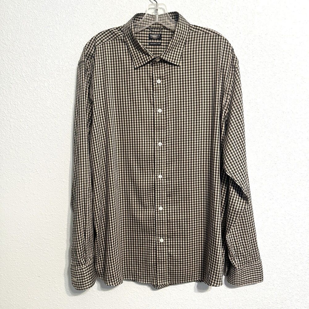 Faherty Reserve Movement Shirt Black Beige Plaid Supima Cotton Button Up Mens XL